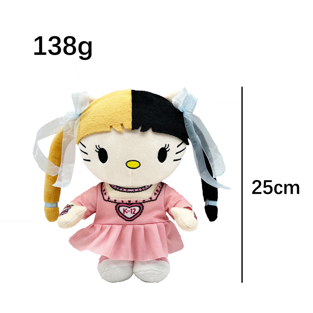 Hello Kitty Melanie Martinez Yellow Black Hair Plush Doll with Pink Dress Plushies Stuffed Toys Boys Girls Fans Collect Gifts