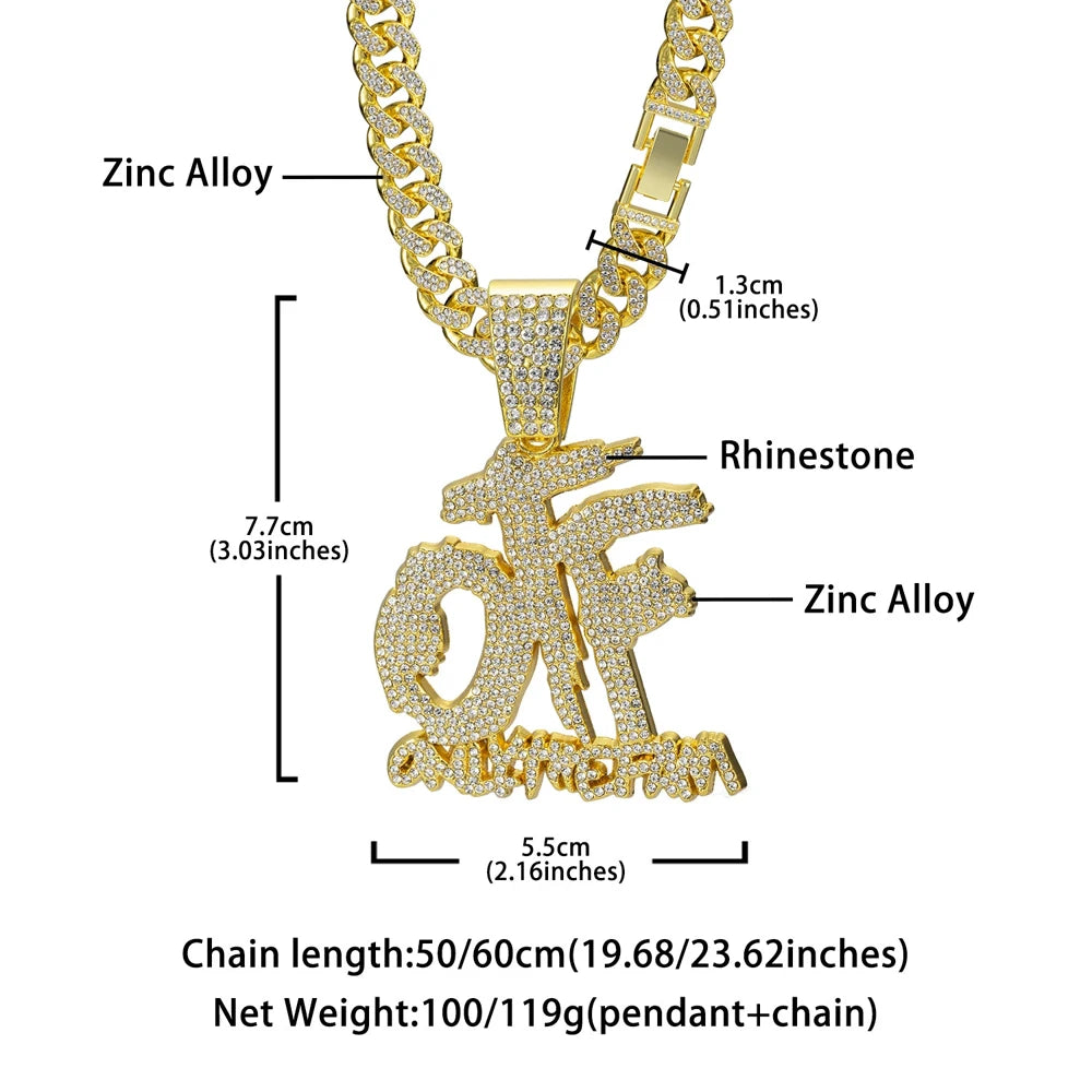 Hip Hop Fashion English Letter OTF Pendant Cuban Chain Necklace,  Suitable For Daily Wear By Men And Women , Rock Party Jewelry