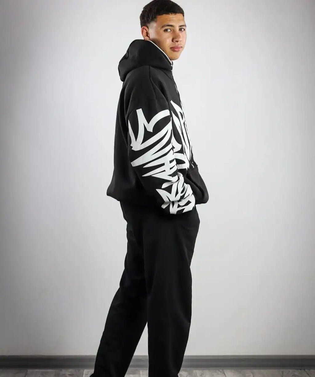 هودي عصري مطبوع عليه حروف جرافيتي وسحاب، بتصميم ريترو Y2K، رجالي، قوطي، هيب هوب، بانك، كاجوال، واسع، سويت شيرت هاراجوكو