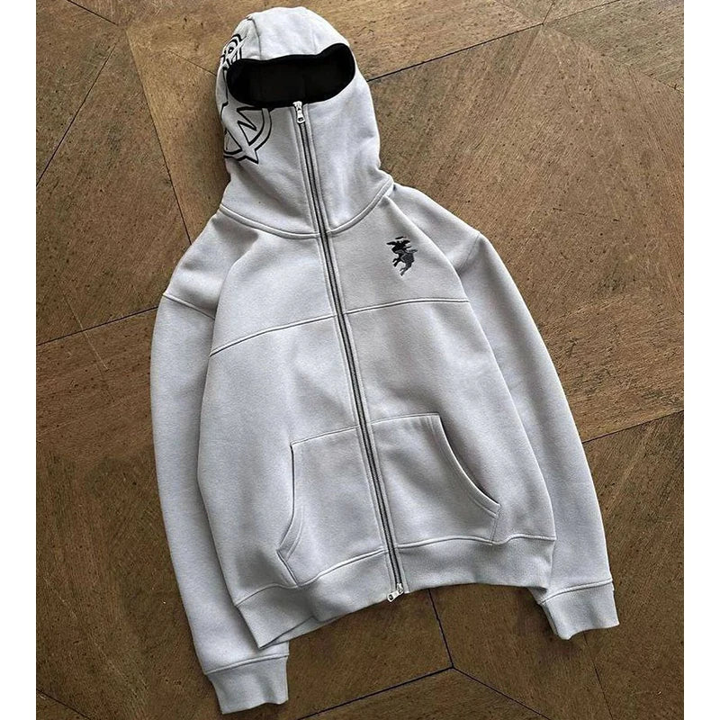 Men Rock Gothic Pullover Jacket Streetwear Hoodie Embroidery Graphic Y2K Clothes Harajuku Hip Hop Retro Zipper Oversized Hoodie﻿
