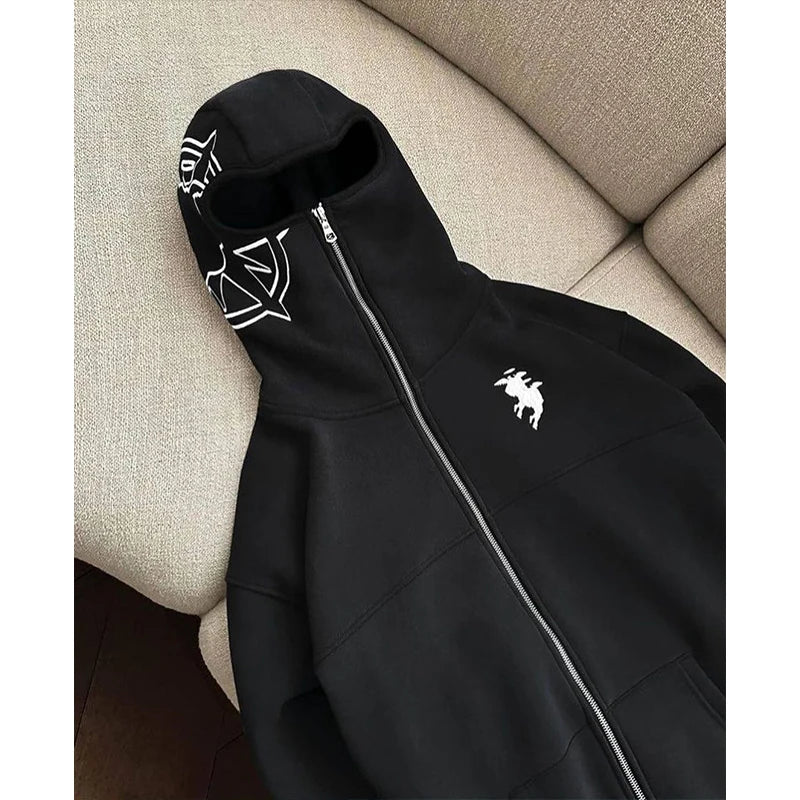 Men Rock Gothic Pullover Jacket Streetwear Hoodie Embroidery Graphic Y2K Clothes Harajuku Hip Hop Retro Zipper Oversized Hoodie﻿