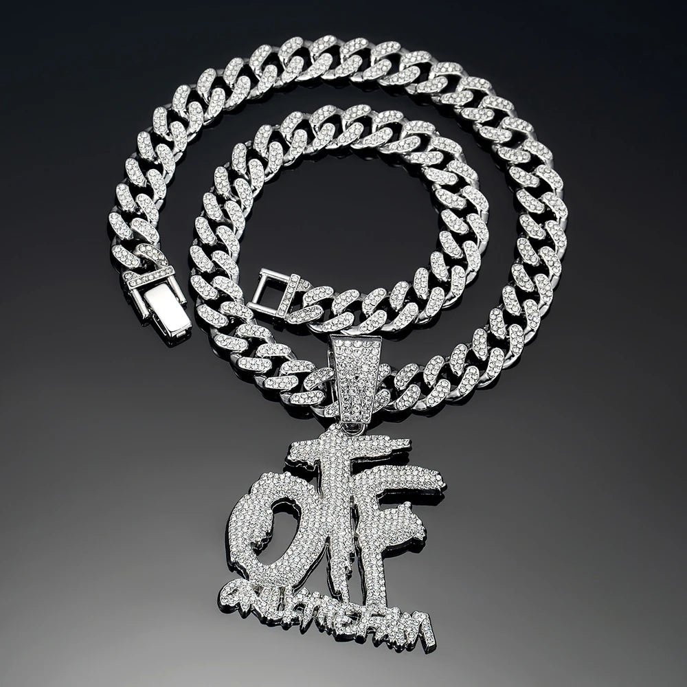 Hip Hop Fashion English Letter OTF Pendant Cuban Chain Necklace,  Suitable For Daily Wear By Men And Women , Rock Party Jewelry