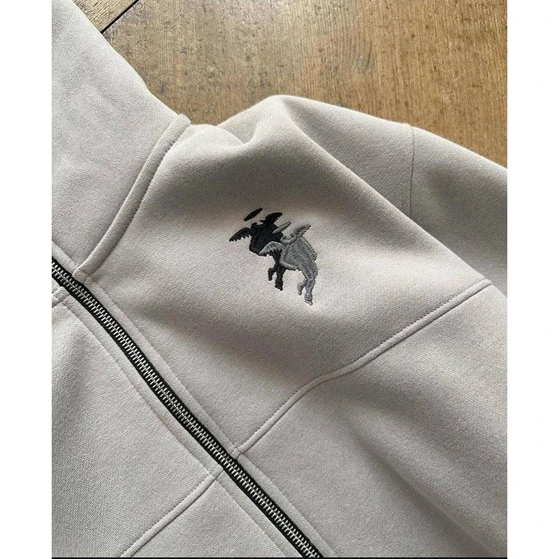 Men Rock Gothic Pullover Jacket Streetwear Hoodie Embroidery Graphic Y2K Clothes Harajuku Hip Hop Retro Zipper Oversized Hoodie﻿