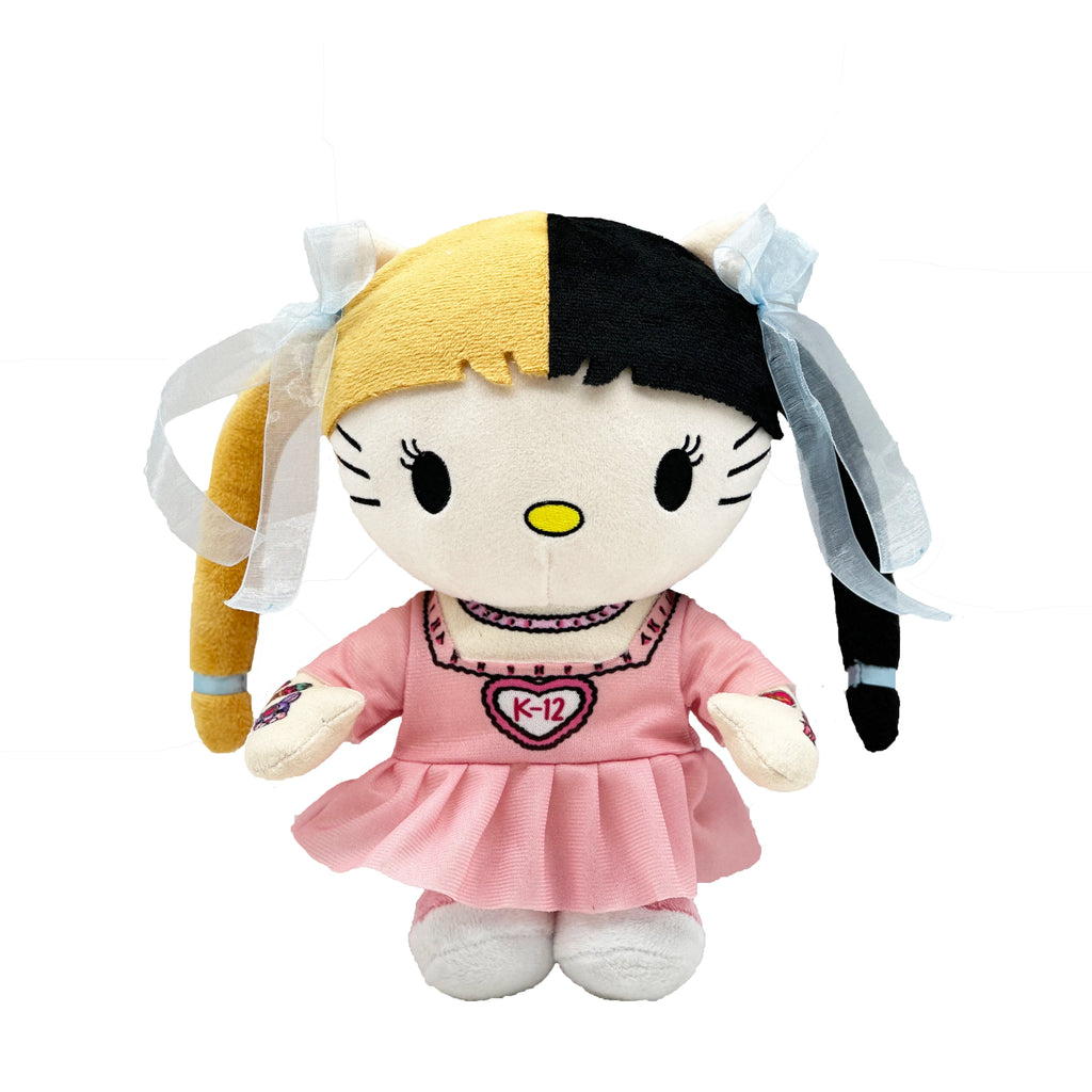Hello Kitty Melanie Martinez Yellow Black Hair Plush Doll with Pink Dress Plushies Stuffed Toys Boys Girls Fans Collect Gifts