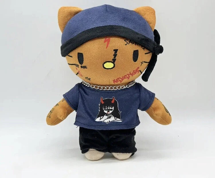 New Hello Kitty Rapper ski mask the slump god  Plush Toy Doll with Clothes Stuffed Soft Plush Toys Fans Collect Gifts